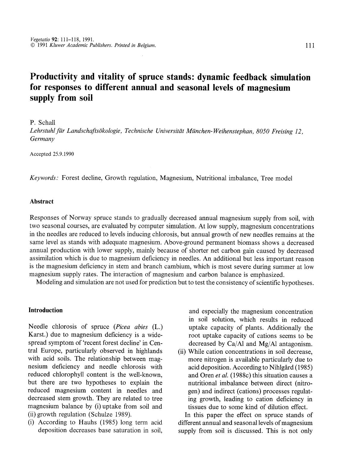 Productivity and vitality of spruce stands: dynamic feedback simulation for responses to different annual and seasonal levels of magnesium supply from soil by Unknown