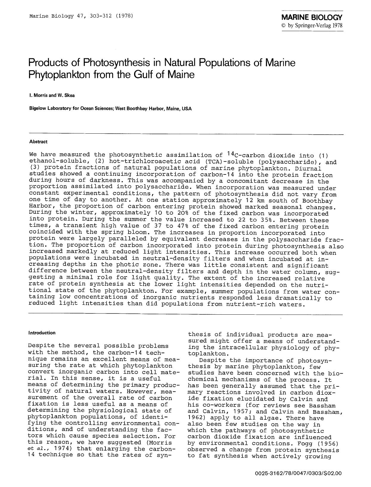 Products of photosynthesis in natural populations of marine phytoplankton from the Gulf of Maine by Unknown