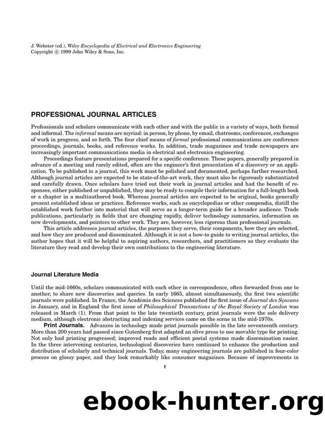 Professional Journal Articles". In: Wiley Encyclopedia of Electrical and Electronics Engineering by Unknown