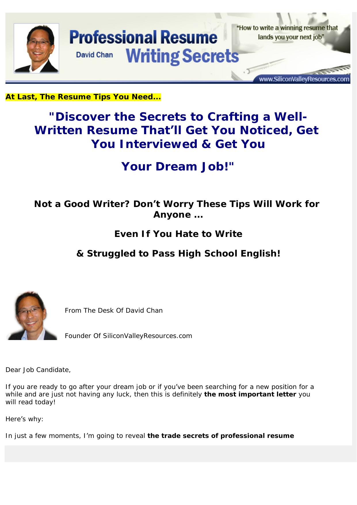 Professional Resume Writing Secrets.. by Best of Kuszter's Collection