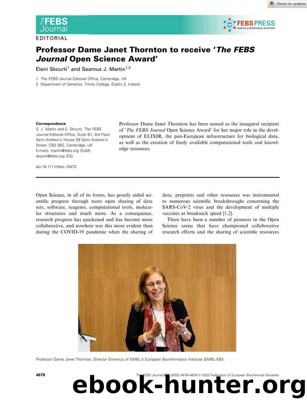 Professor Dame Janet Thornton to receive âThe FEBS Journal Open Science Awardâ by Unknown