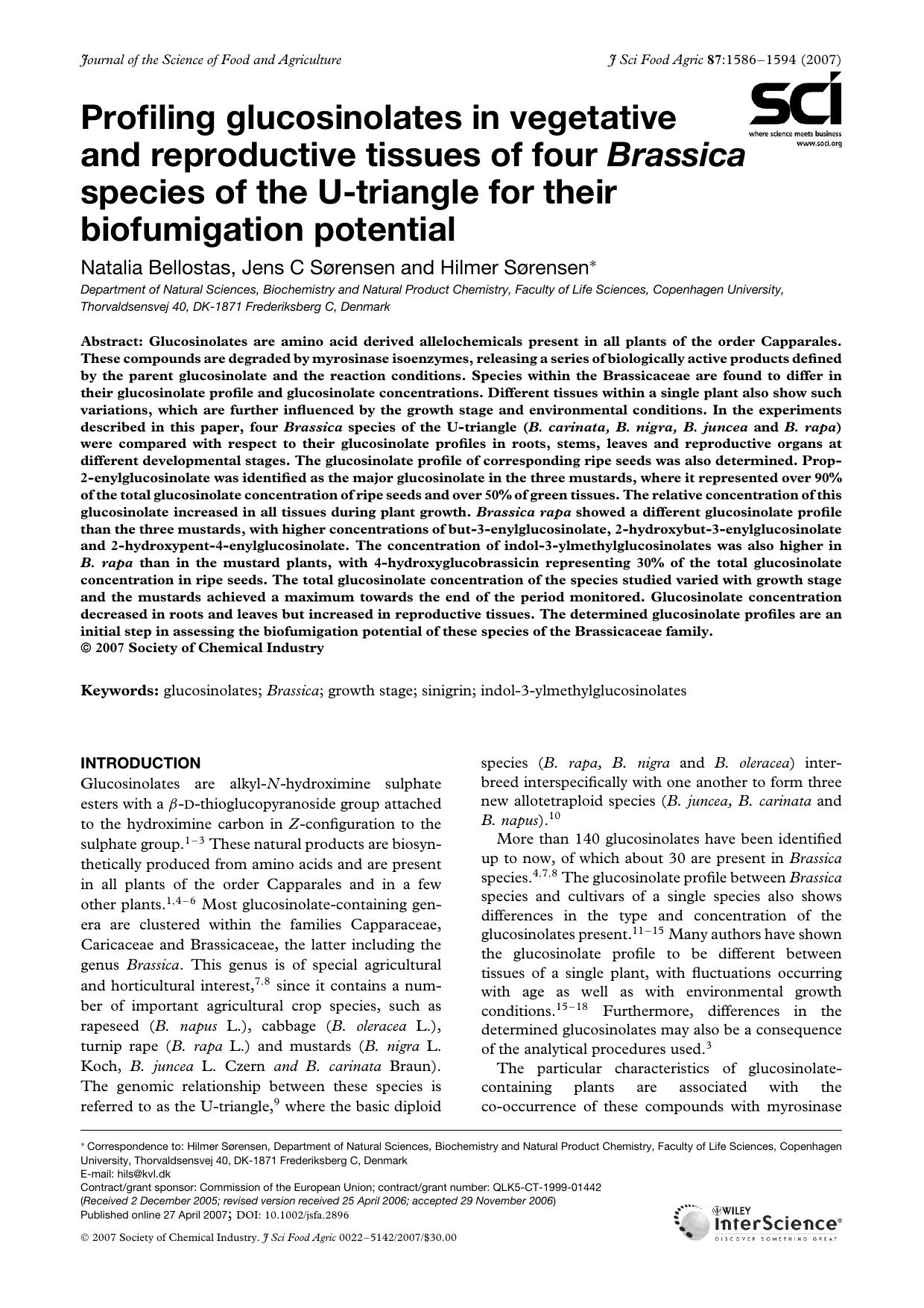 Profiling glucosinolates in vegetative and reproductive tissues of four Brassica species of the U-triangle for their biofumigation potential by Unknown