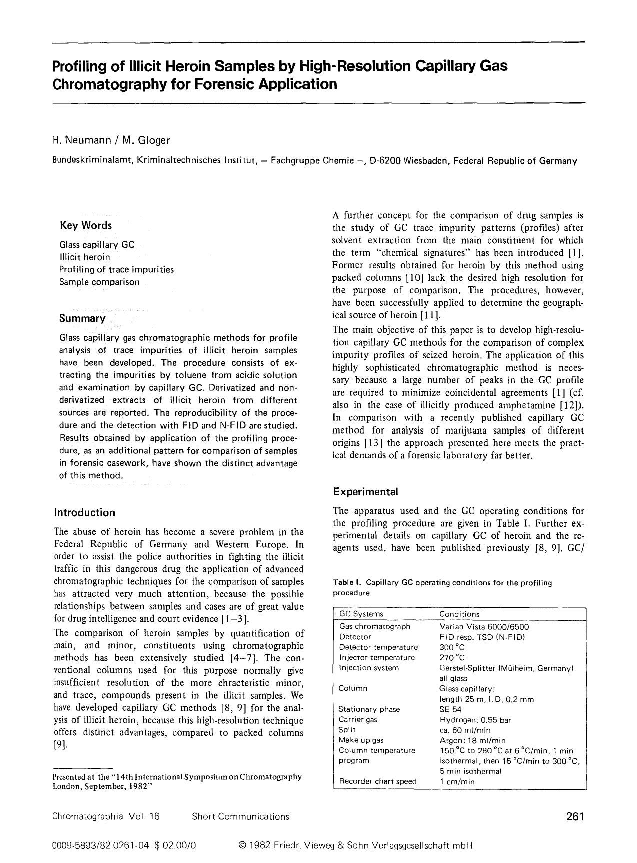 Profiling of illicit heroin samples by high-resolution capillary gas chromatography for forensic application by Unknown