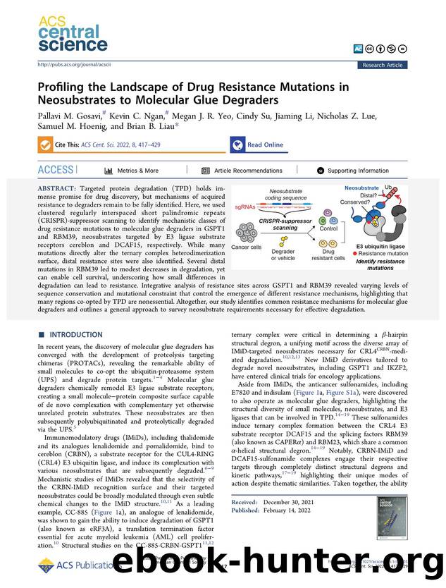 Profiling the Landscape of Drug Resistance Mutations in Neosubstrates to Molecular Glue Degraders by unknow