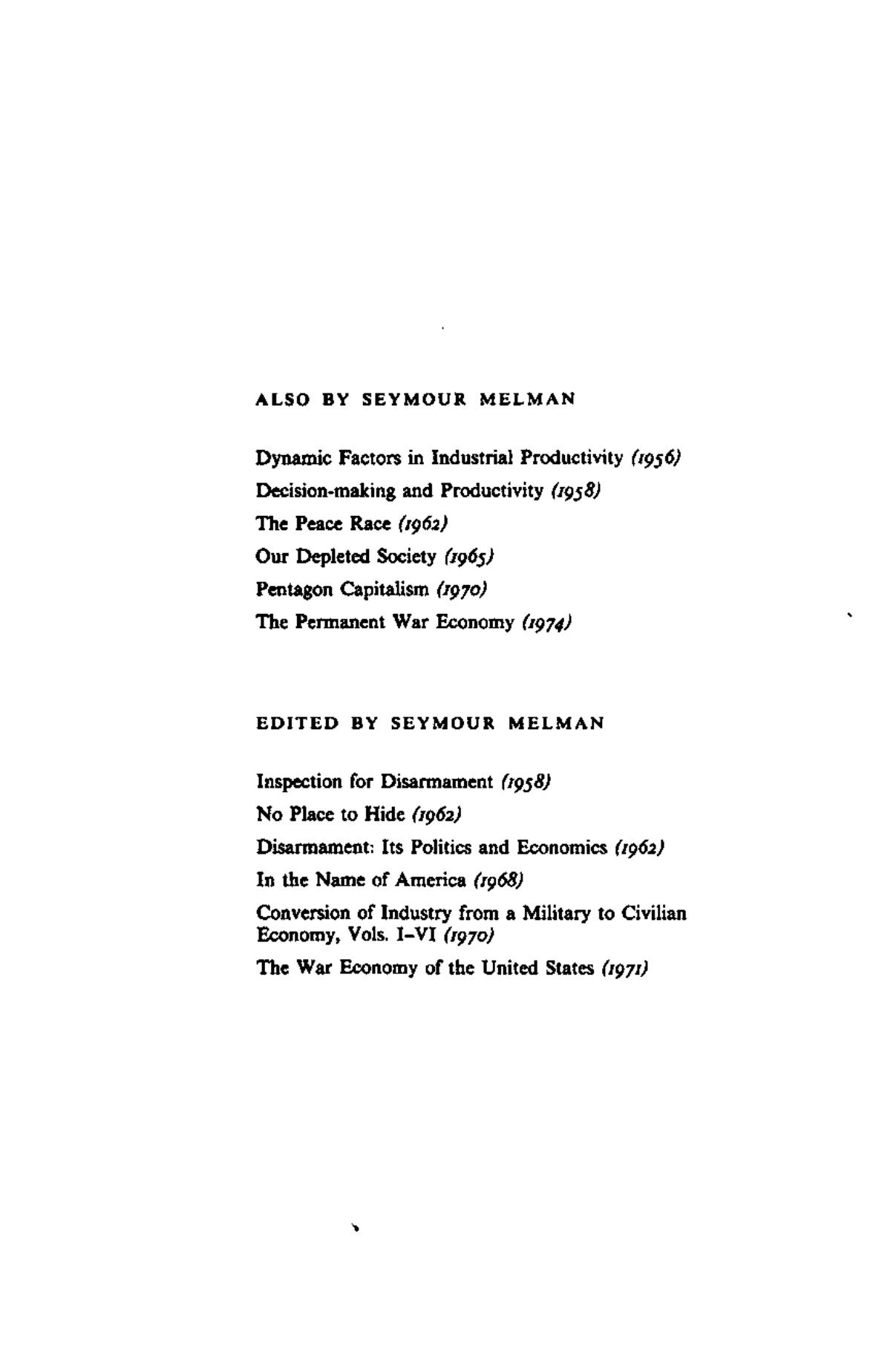 Profits Without Production by Seymour Melman