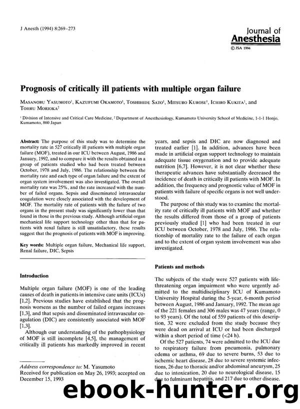 Prognosis of critically ill patients with multiple organ failure by Unknown