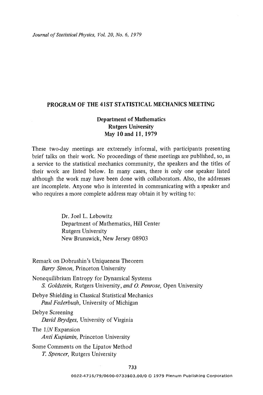 Program of the 41st statistical mechanics meeting by Unknown