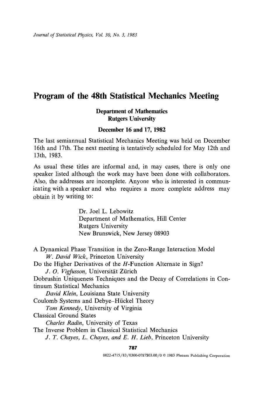 Program of the 48th statistical mechanics meeting by Unknown