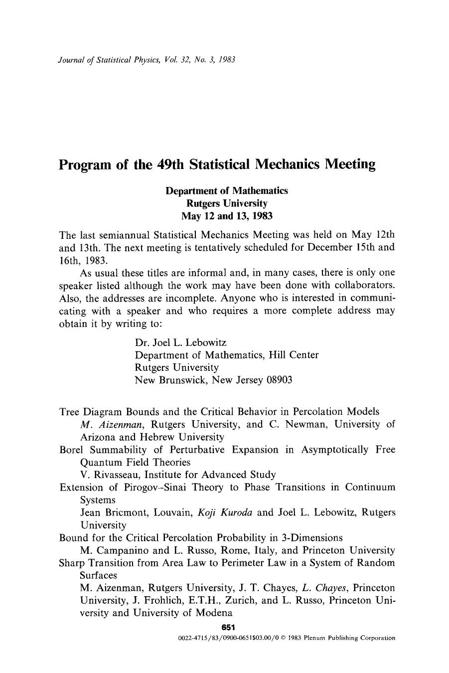Program of the 49th statistical mechanics meeting by Unknown