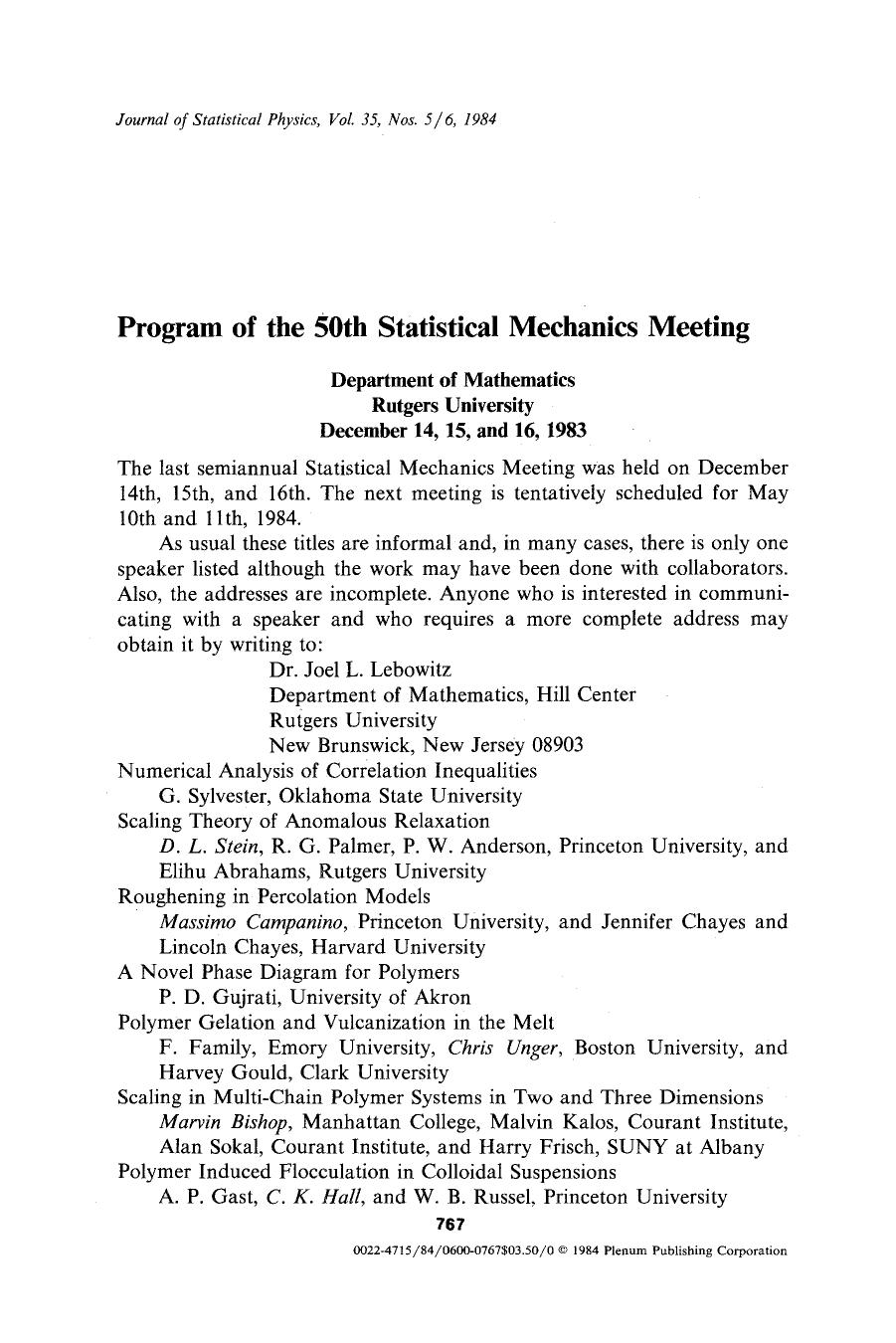 Program of the 50th satistical mechanics meeting by Unknown