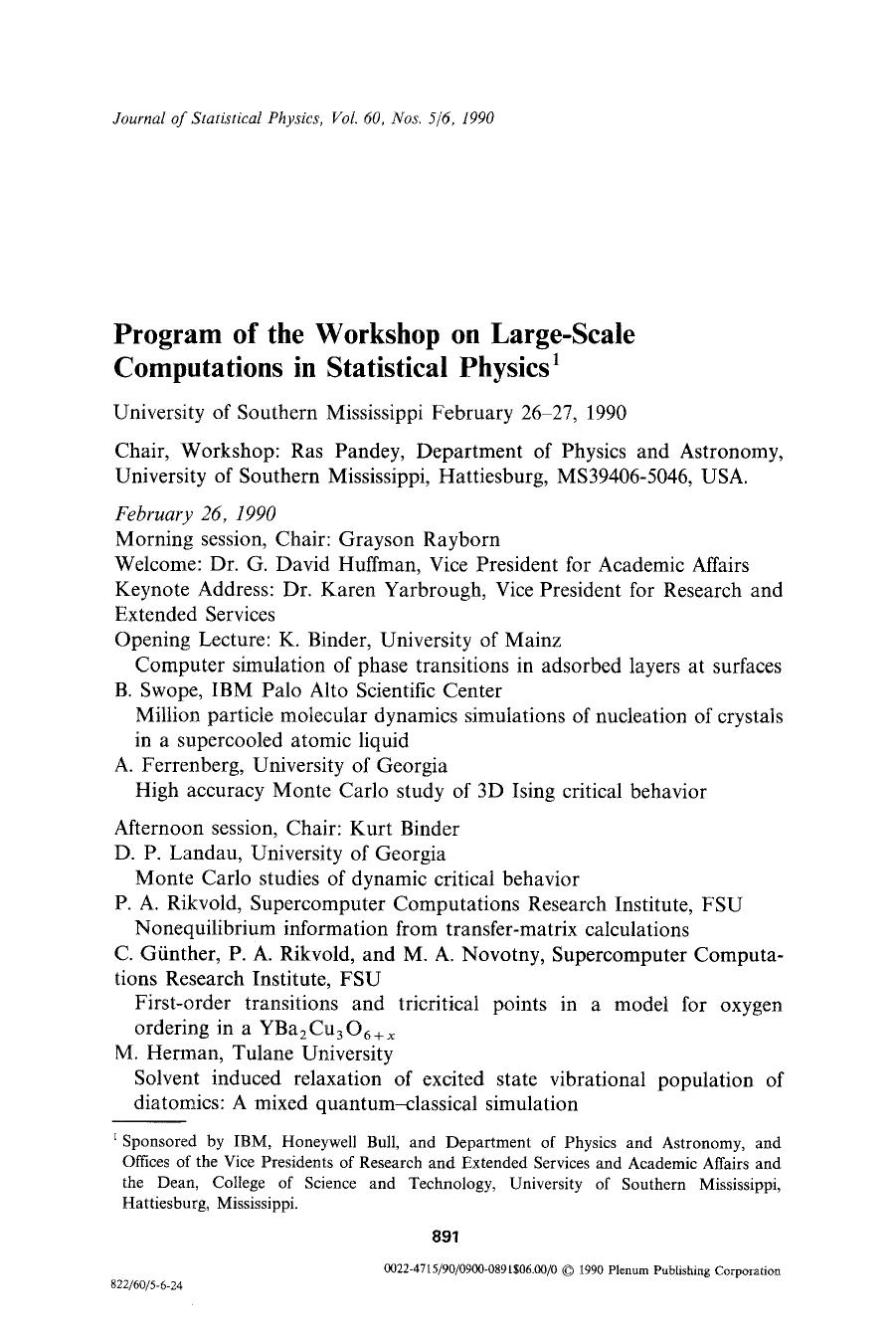 Program of the Workshop on Large-Scale Computations in Statistical Physics by Unknown