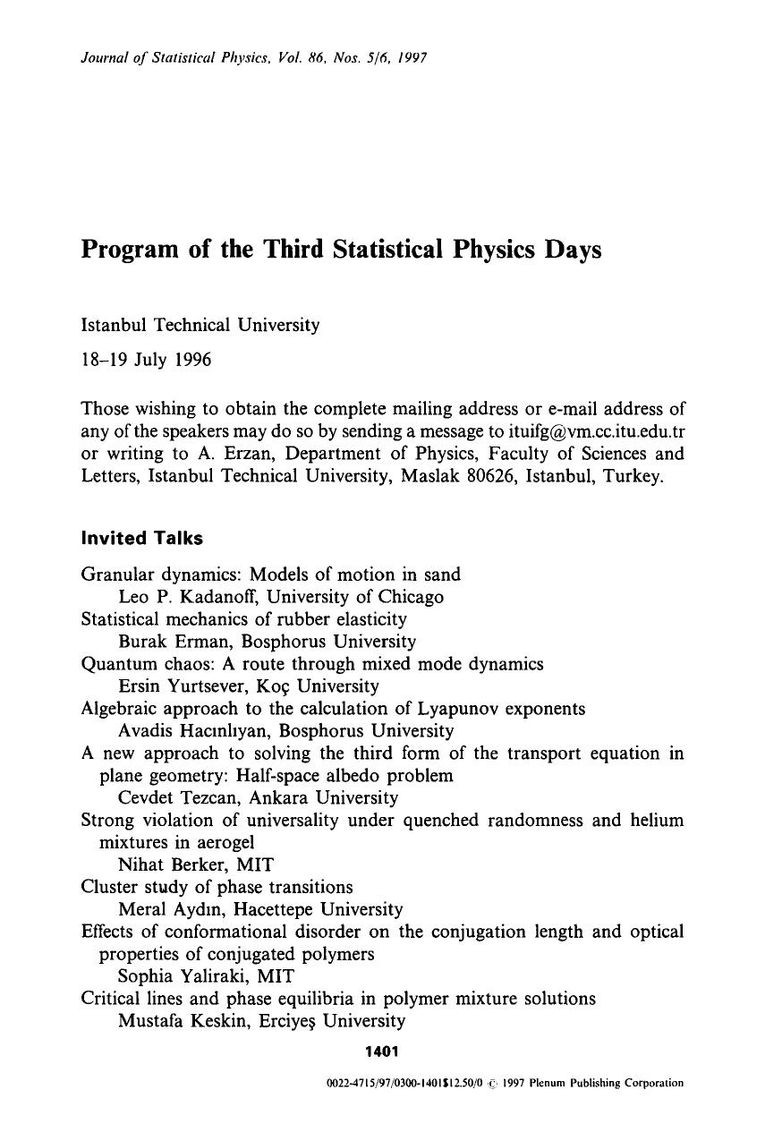 Program of the third statistical physics days by Unknown