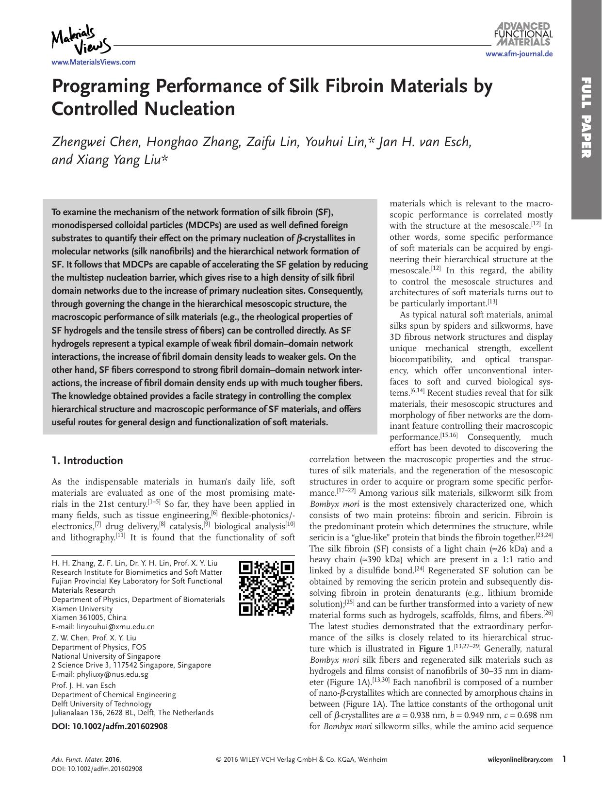 Programing Performance of Silk Fibroin Materials by Controlled Nucleation by Unknown