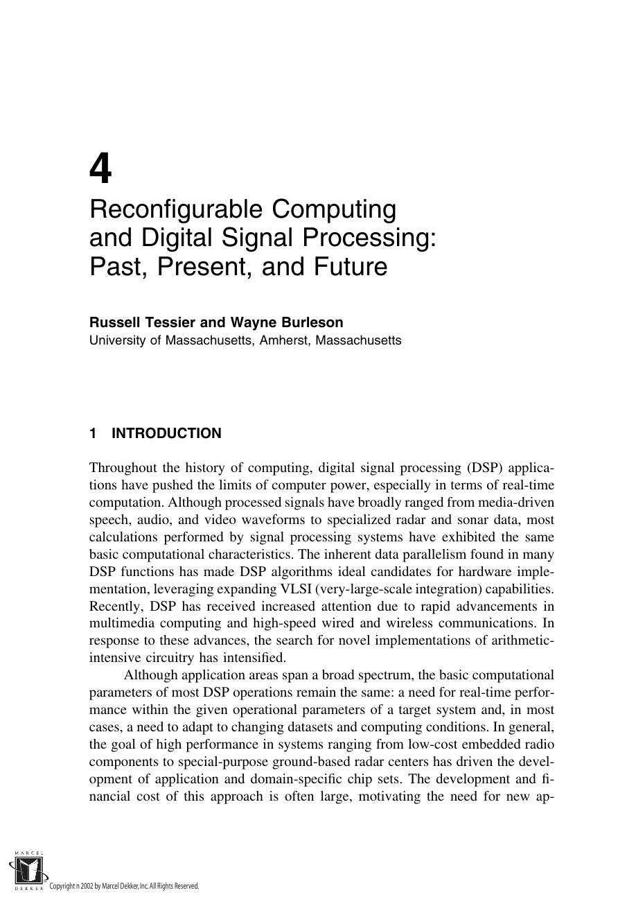 Programmable Digital Signal Processors Architecture, Programming, and Applications by Russell Tessier and Wayne Burleson