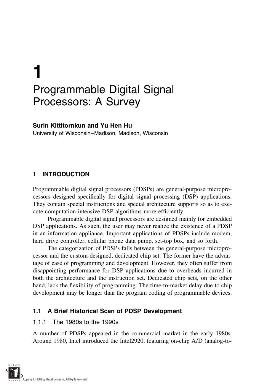 Programmable Digital Signal Processors Architecture, Programming, and Applications by Surin Kittitornkun and Yu Hen Hu