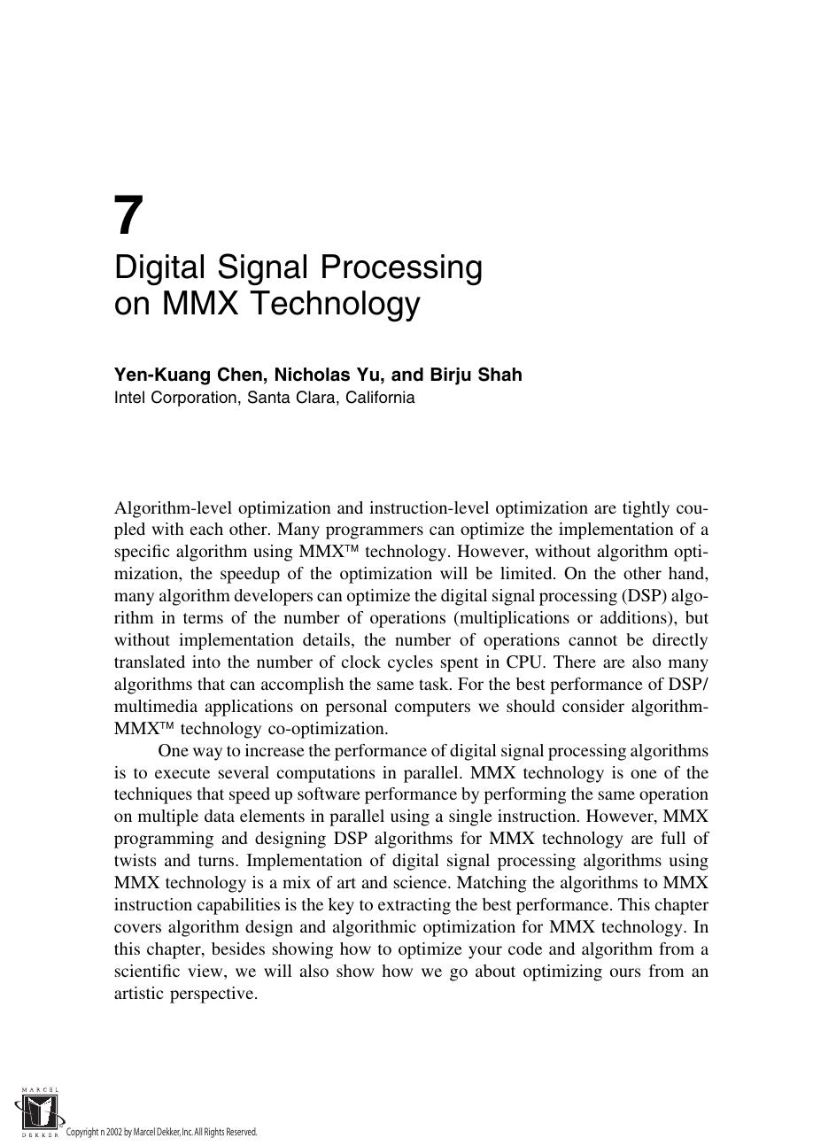 Programmable Digital Signal Processors Architecture, Programming, and Applications by Yen-Kuang Chen Nicholas Yu and Birju Shah