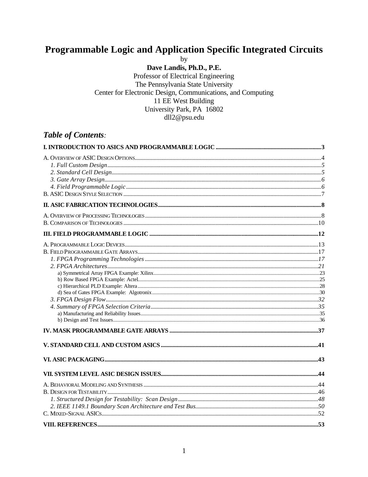 Programmable logic and application specific integrated circuits by Landis D