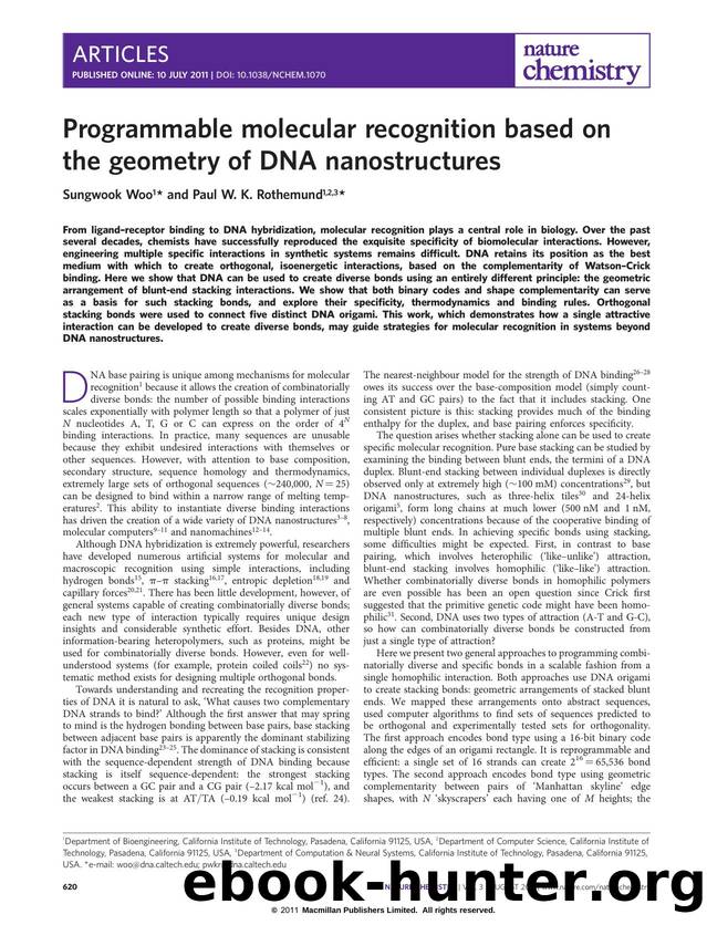 Programmable molecular recognition based on the geometry of DNA nanostructures by Sungwook Woo & Paul W. K. Rothemund