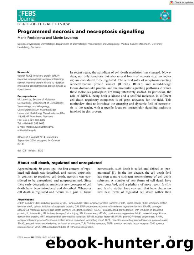 Programmed necrosis and necroptosis signalling by Unknown