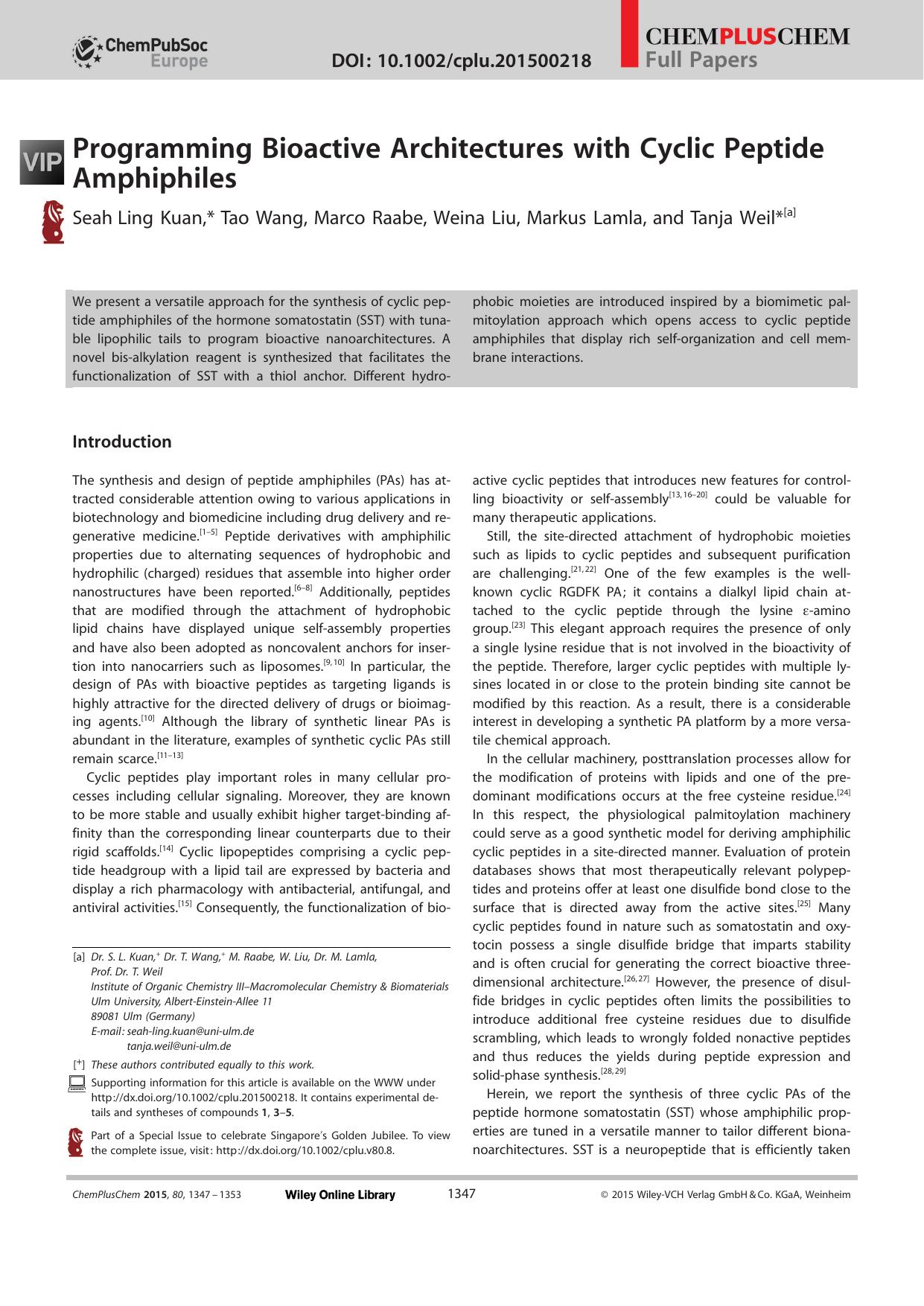 Programming Bioactive Architectures with Cyclic Peptide Amphiphiles by Unknown