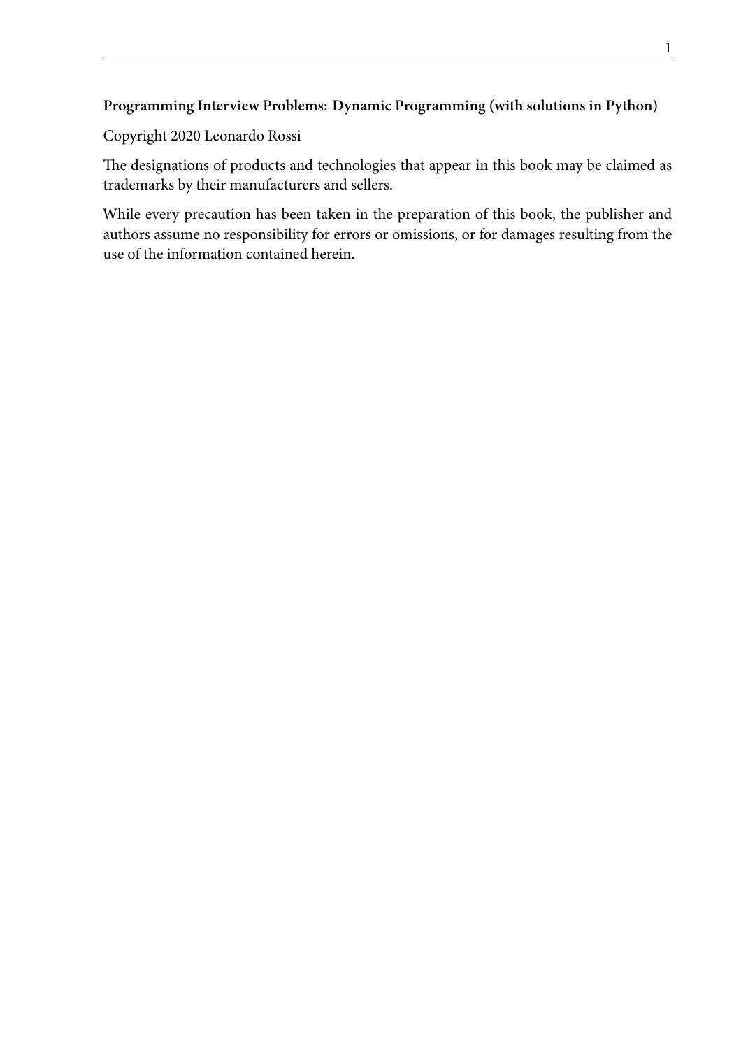 Programming Interview Problems: Dynamic Programming (with solutions in Python) by Leonardo Rossi