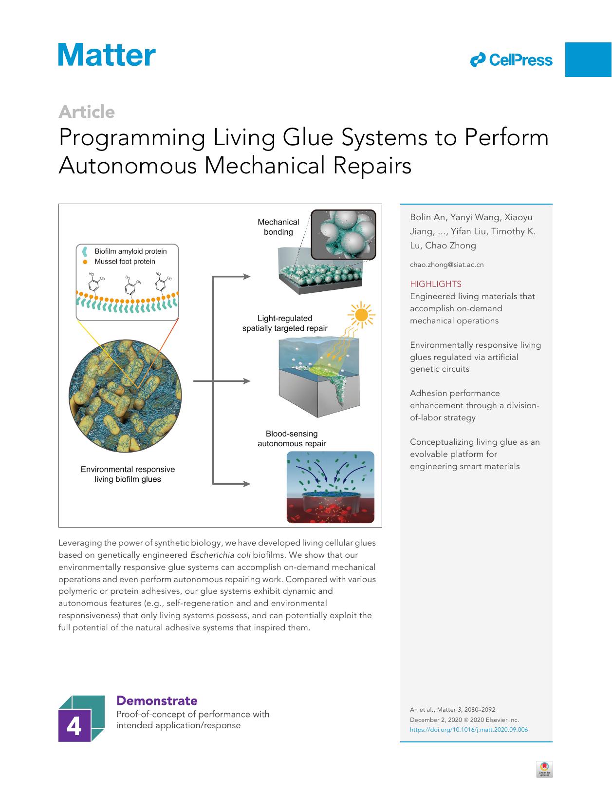 Programming Living Glue Systems to Perform Autonomous Mechanical Repairs by unknow
