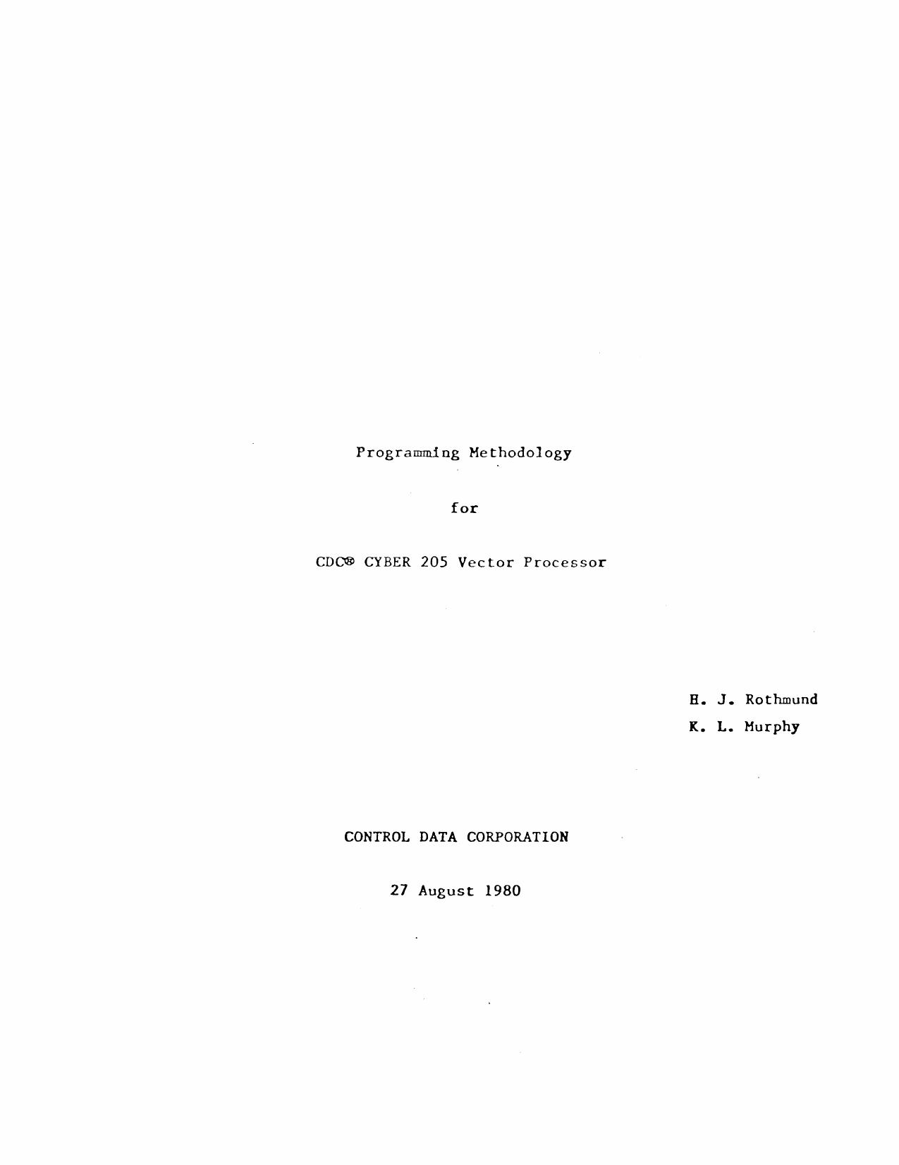 Programming Methodology for CDC CYBER 205 Vector Processor Aug80 by Unknown