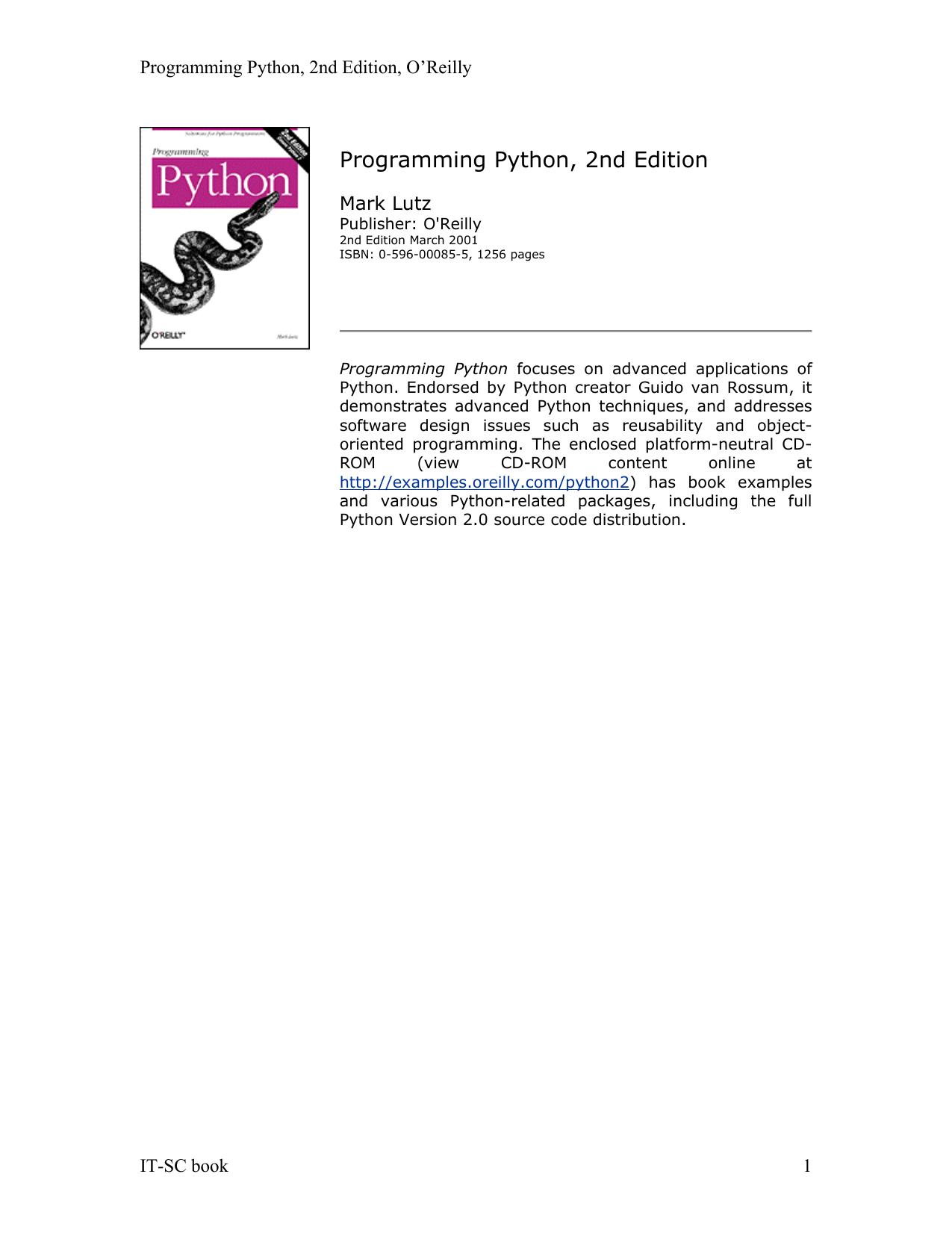 Programming Python, with CD by Mark Lutz