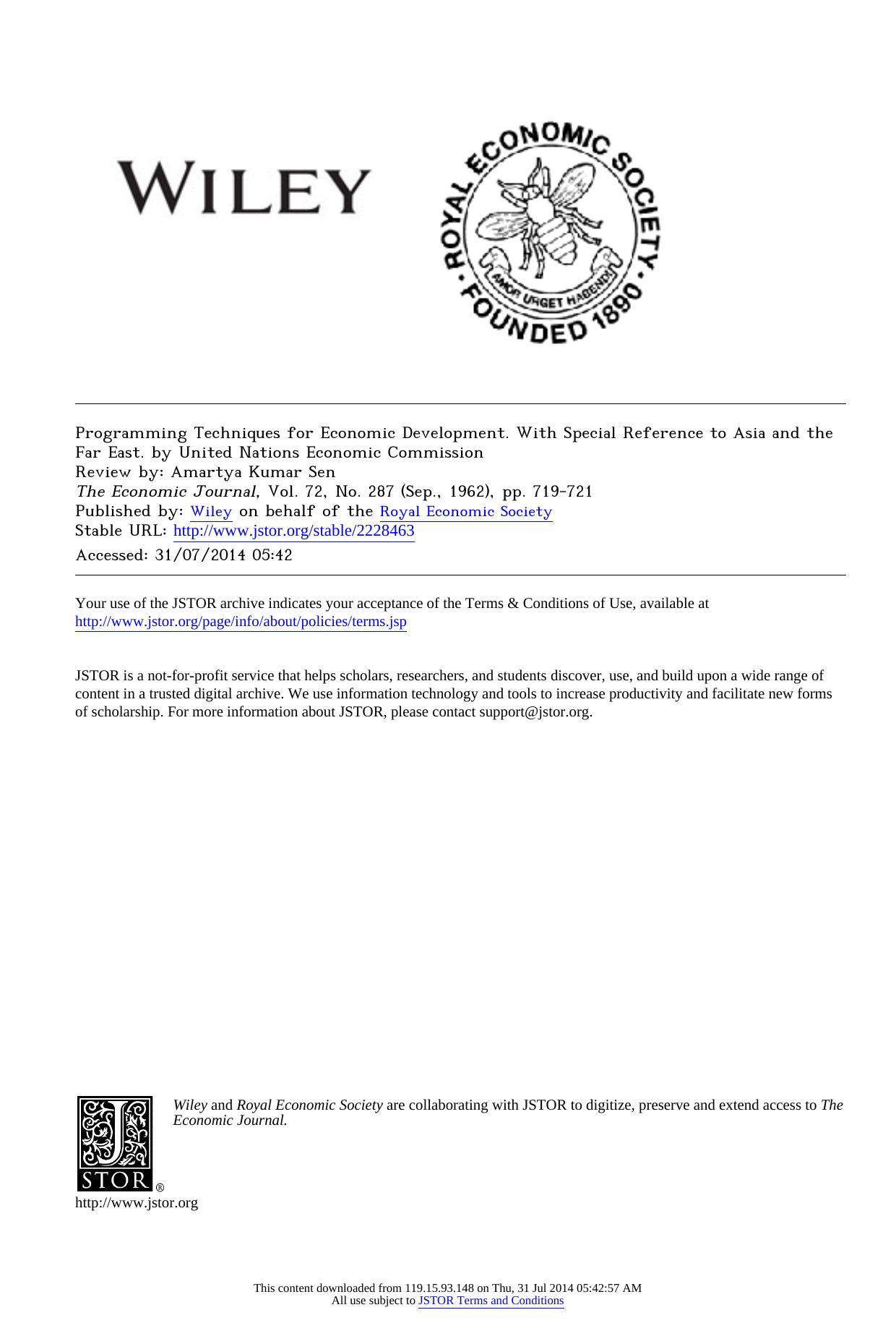 Programming Techniques for Economic Development. With Special Reference to Asia and the Far East. by United Nations Economic Commission by unknow