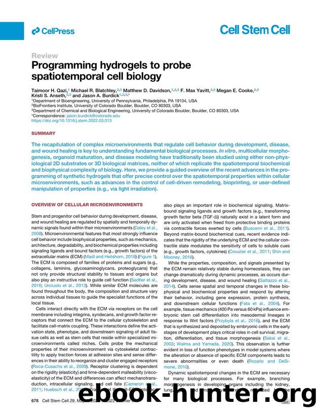 Programming hydrogels to probe spatiotemporal cell biology by unknow