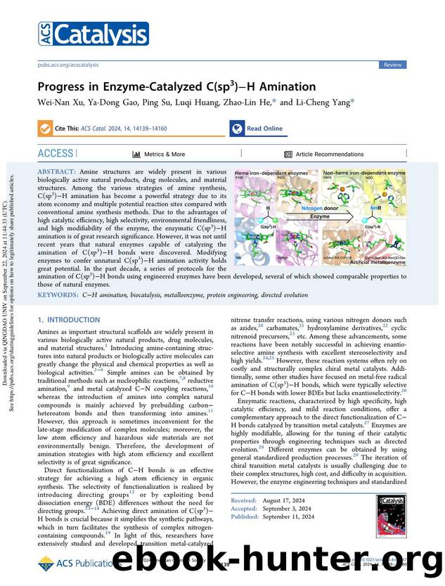 Progress in Enzyme-Catalyzed C(sp3)âH Amination by Wei-Nan Xu Ya-Dong Gao Ping Su Luqi Huang Zhao-Lin He & Li-Cheng Yang