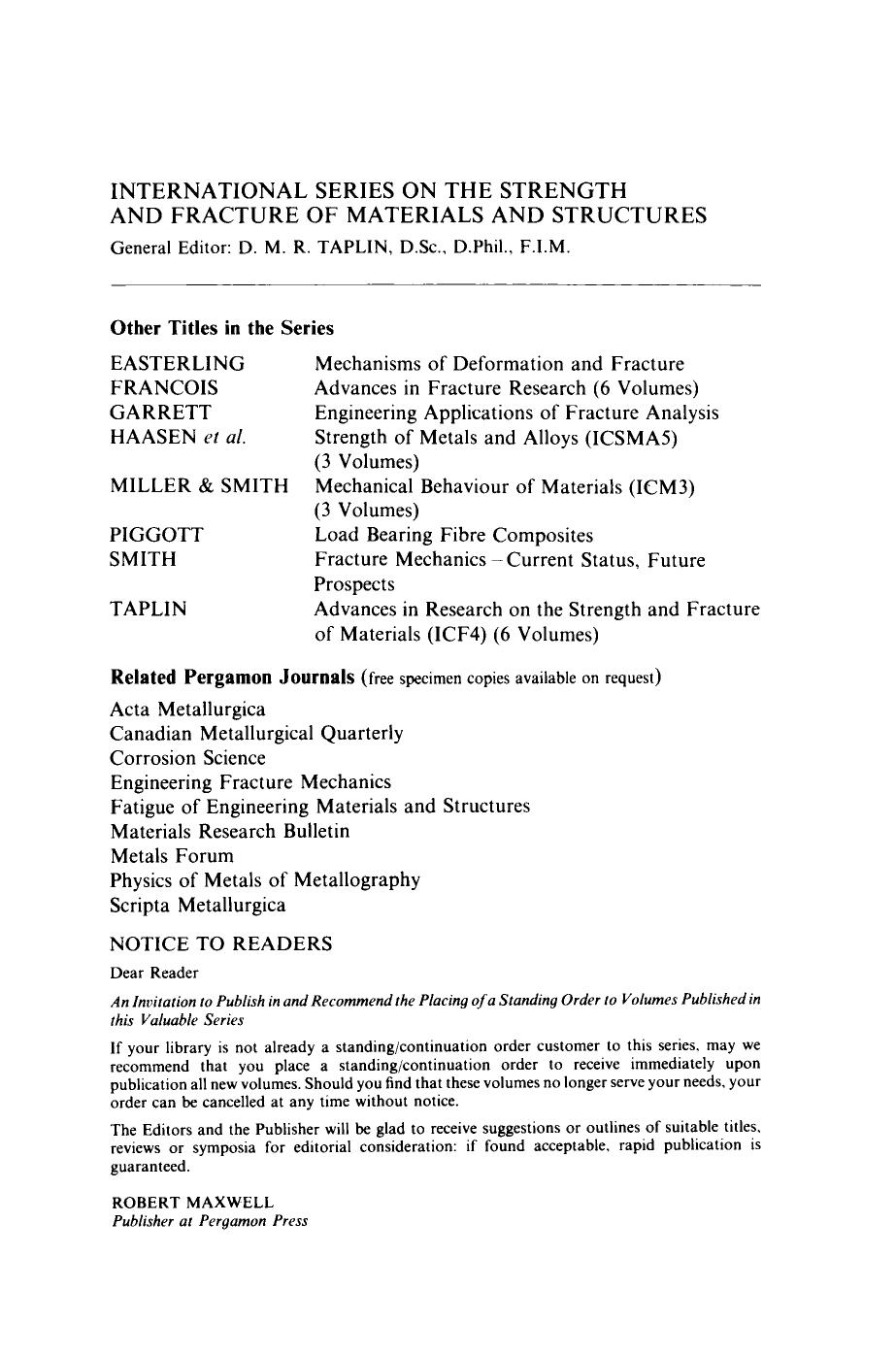 Progress in Fracture Mechanics. Fracture Mechanics Research and Technological Activities of Nations Around the World by G. C. Sih