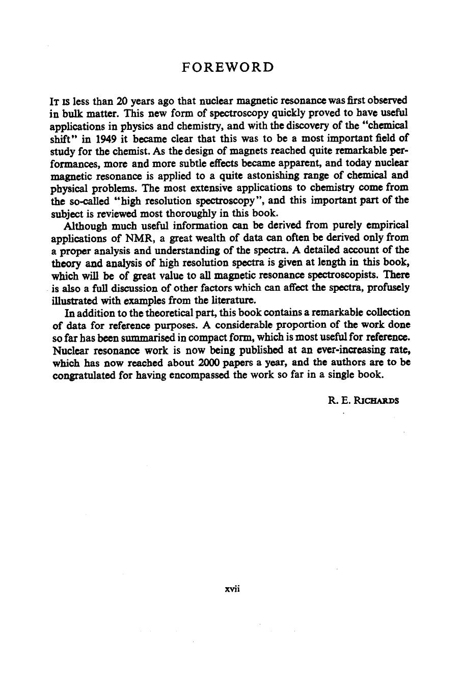 Progress in Nuclear Magnetic Spectroscopy Volume 1 Issue 1 by R.E. Richards