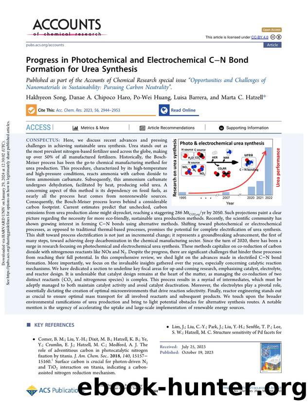 Progress in Photochemical and Electrochemical CâN Bond Formation for Urea Synthesis by Hakhyeon Song Danae A. Chipoco Haro Po-Wei Huang Luisa Barrera & Marta C. Hatzell