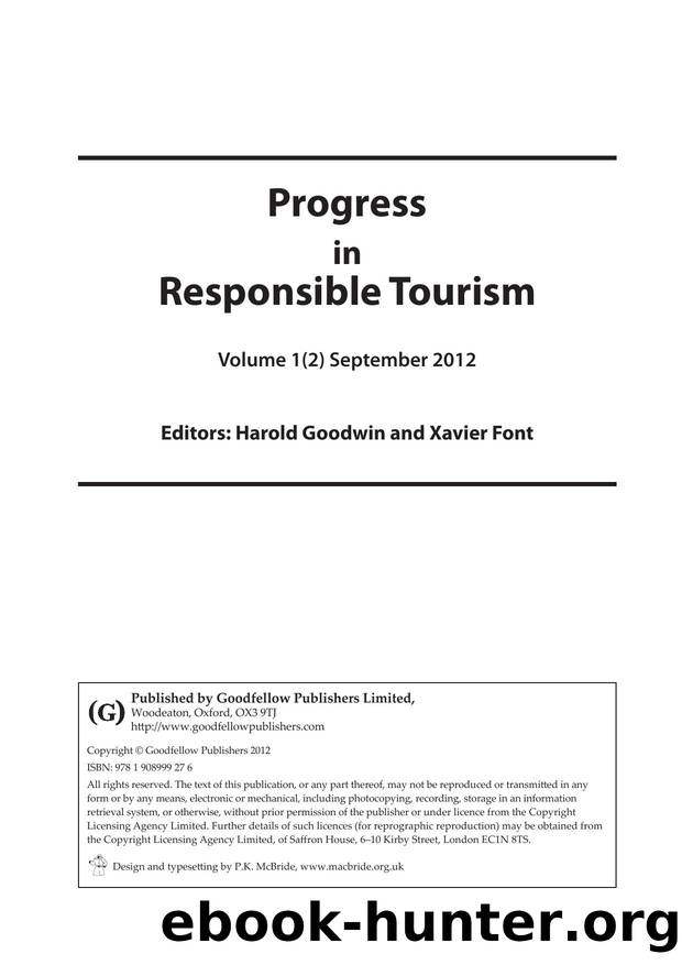 Progress in Responsible Tourism : Volume 1, Issue 2 by Harold Goodwin; Xavier Font