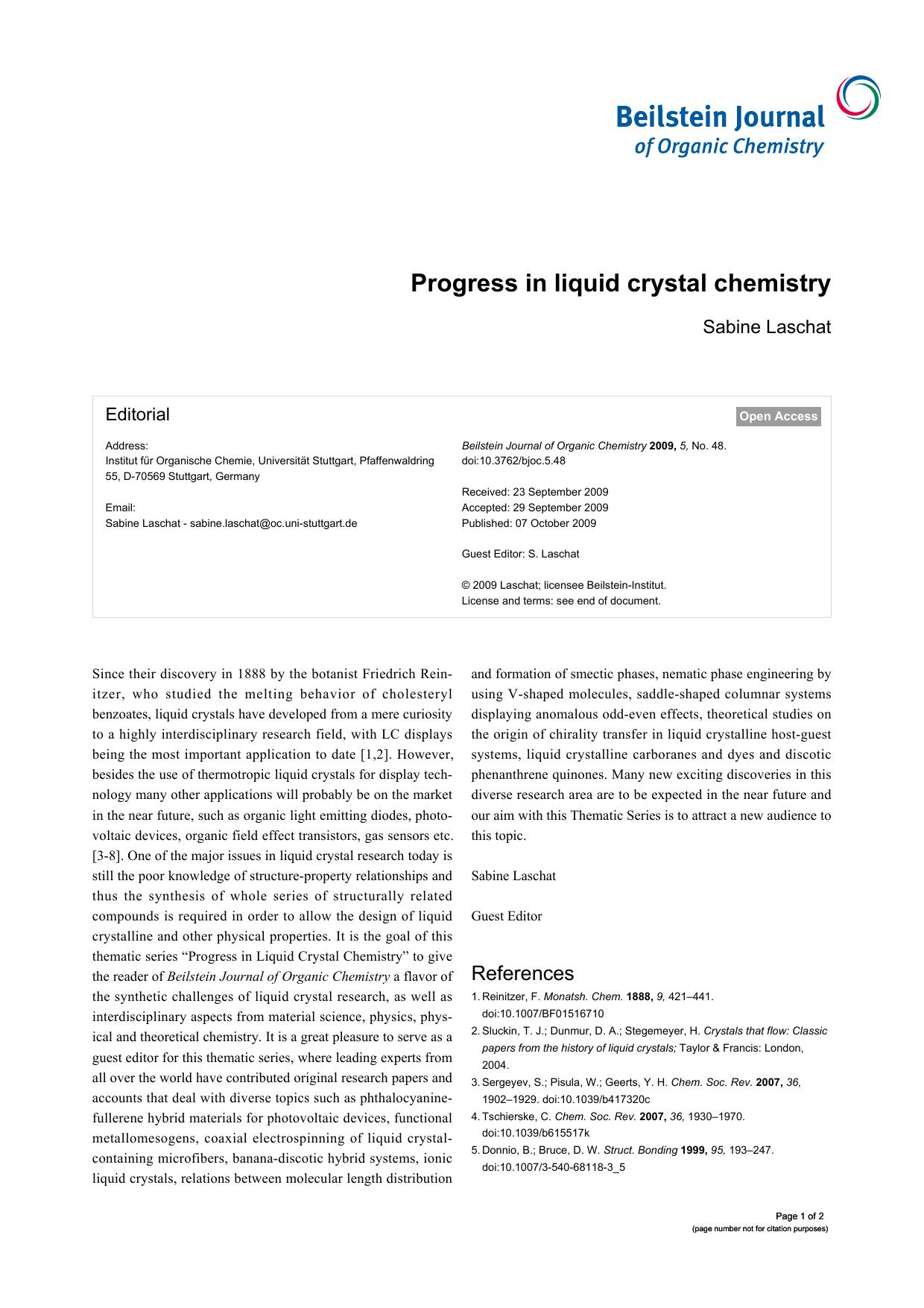 Progress in liquid crystal chemistry by Sabine Laschat