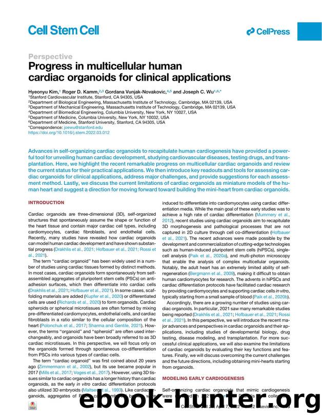 Progress in multicellular human cardiac organoids for clinical applications by Hyeonyu Kim & Roger D. Kamm & Gordana Vunjak-Novakovic & Joseph C. Wu