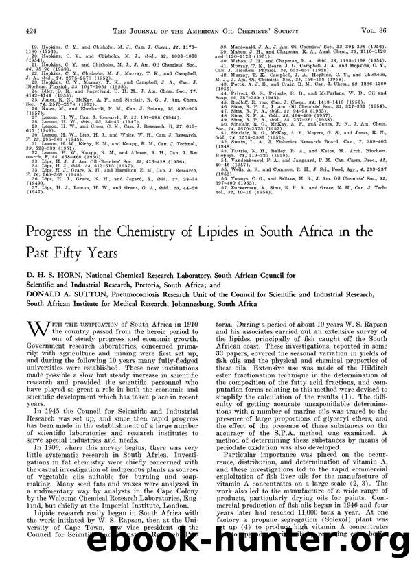 Progress in the chemistry of lipides in South Africa in the past fifty years by Unknown
