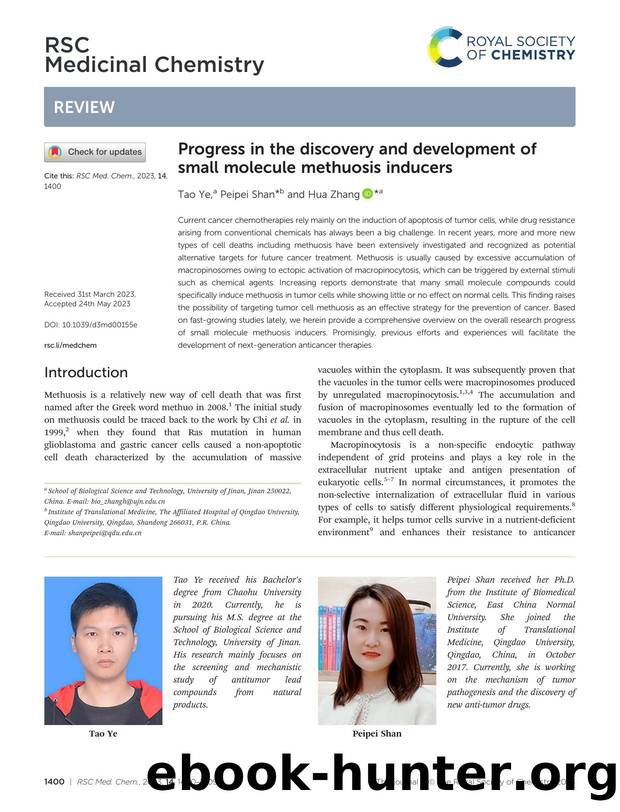 Progress in the discovery and development of small molecule methuosis inducers by Tao Ye & Peipei Shan & Hua Zhang