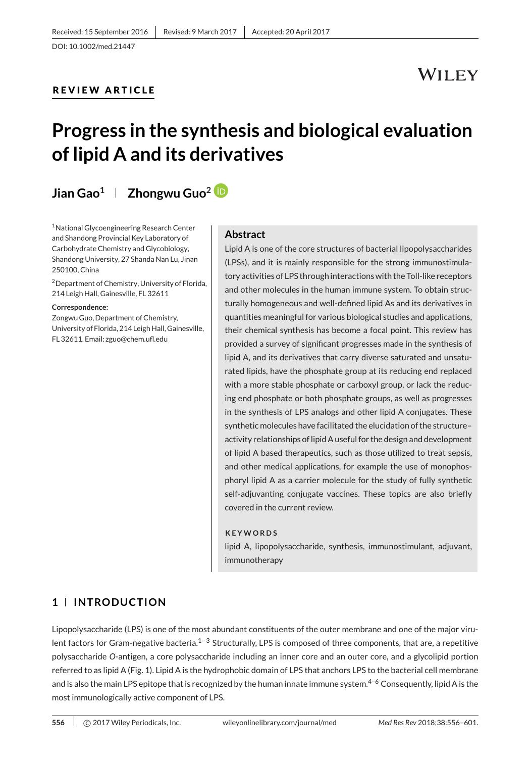 Progress in the synthesis and biological evaluation of lipid A and its derivatives by Unknown