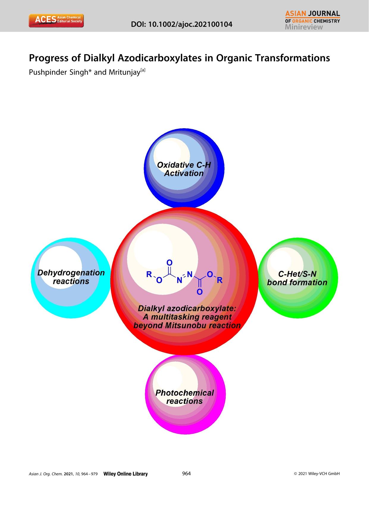 Progress of Dialkyl Azodicarboxylates in Organic Transformations by Unknown