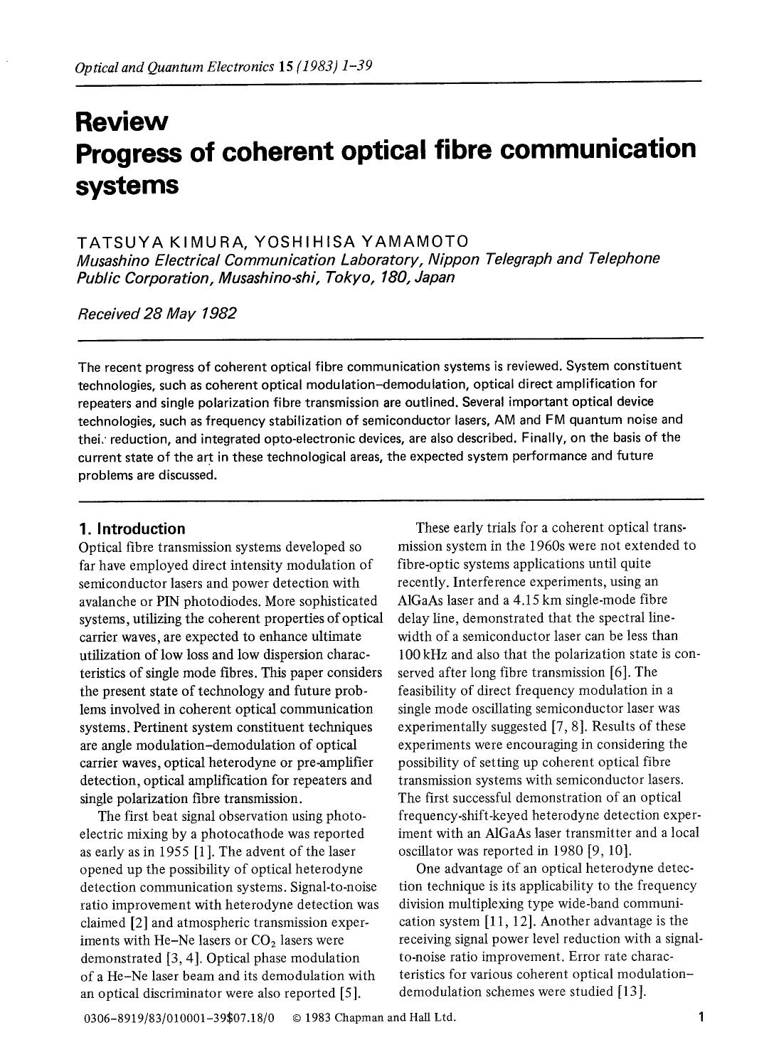 Progress of coherent optical fibre communication systems by Unknown