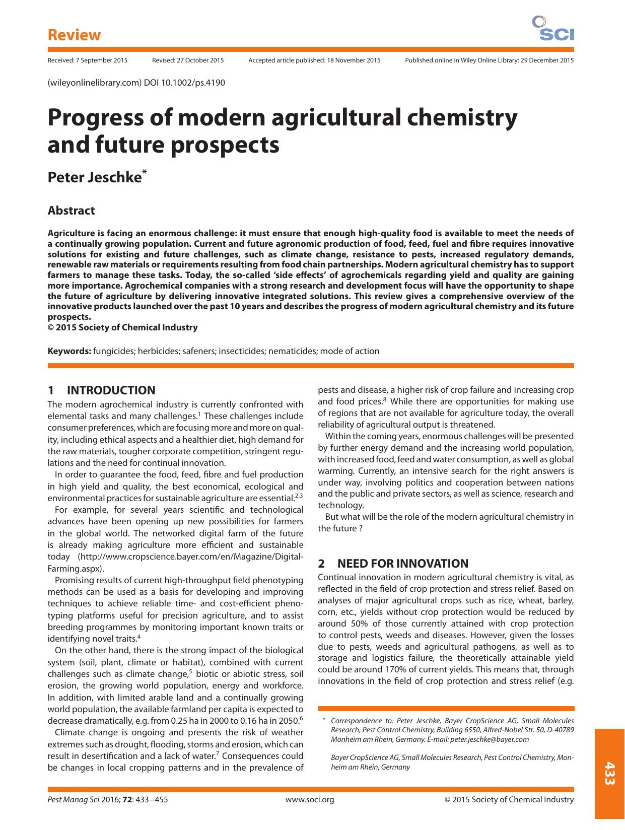 Progress of modern agricultural chemistry and future prospects by Unknown