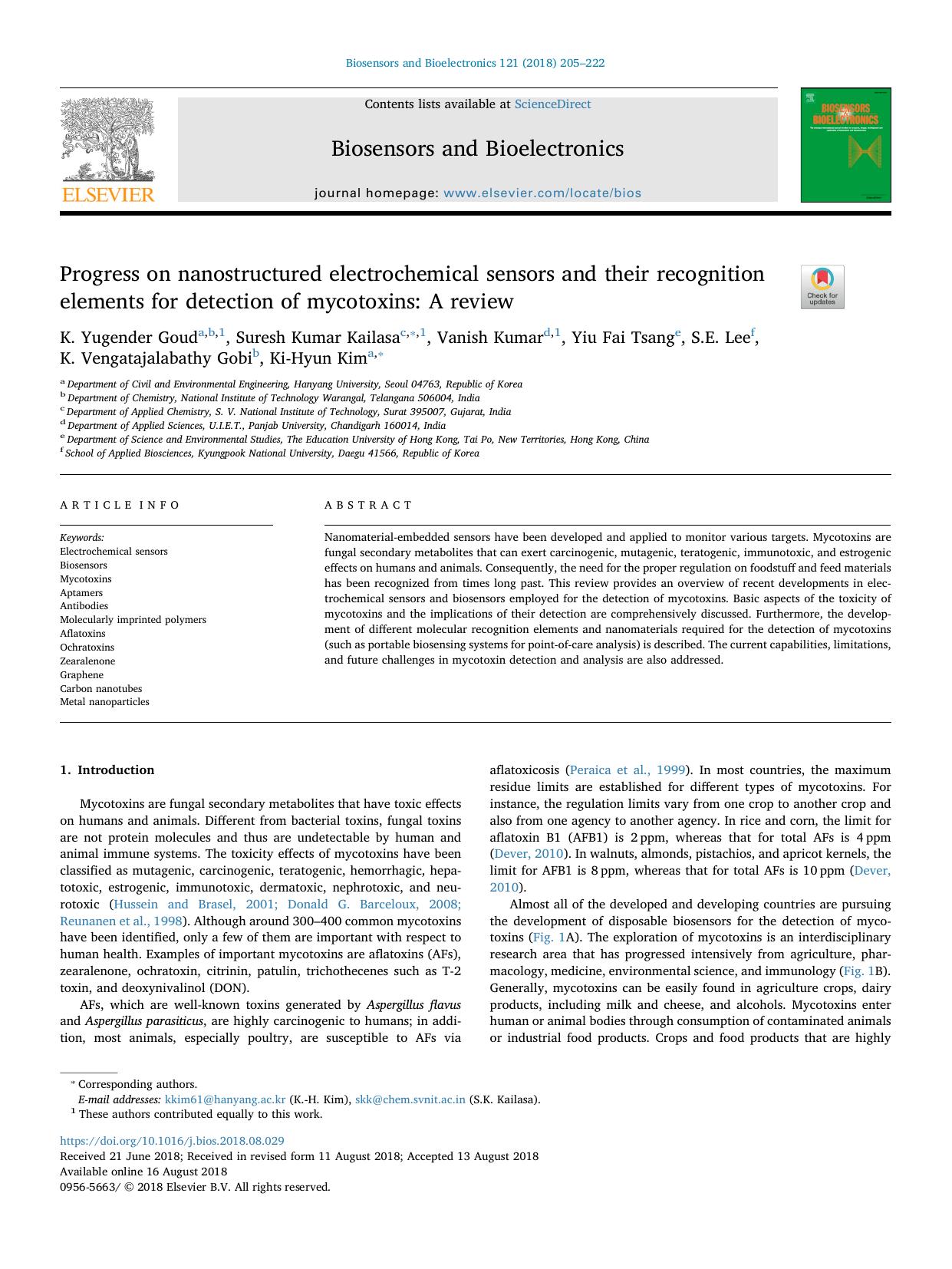 Progress on nanostructured electrochemical sensors and their recognition elements for detection of mycotoxins_ A review by unknow