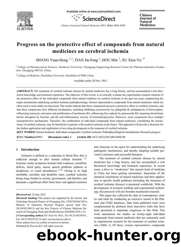 Progress on the protective effect of compounds from natural medicines on cerebral ischemia by Yuan-Hong SHANG & Jin-Feng TIAN & Min HOU & Xiao-Yu XU