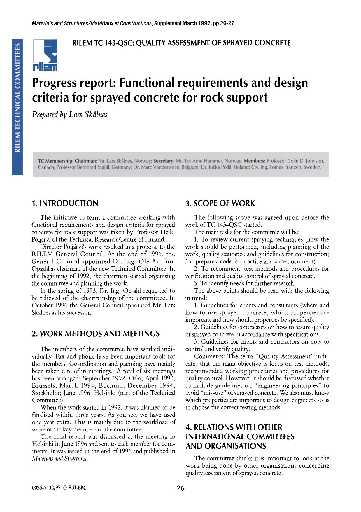Progress report: Functional requirements and design criteria for sprayed concrete for rock support by Unknown