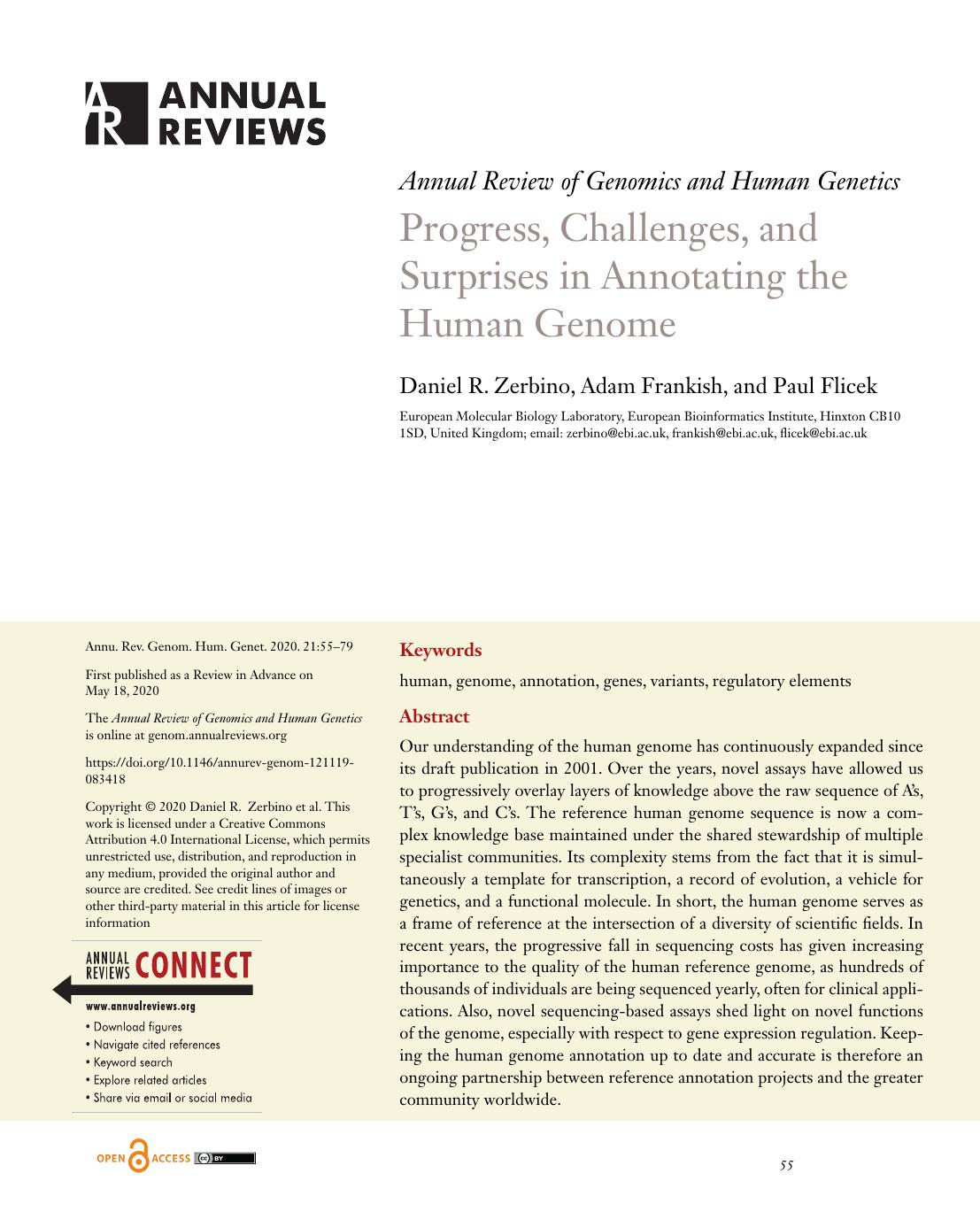 Progress, Challenges, and Surprises in Annotating the Human Genome by Daniel R. Zerbino Adam Frankish and Paul Flicek