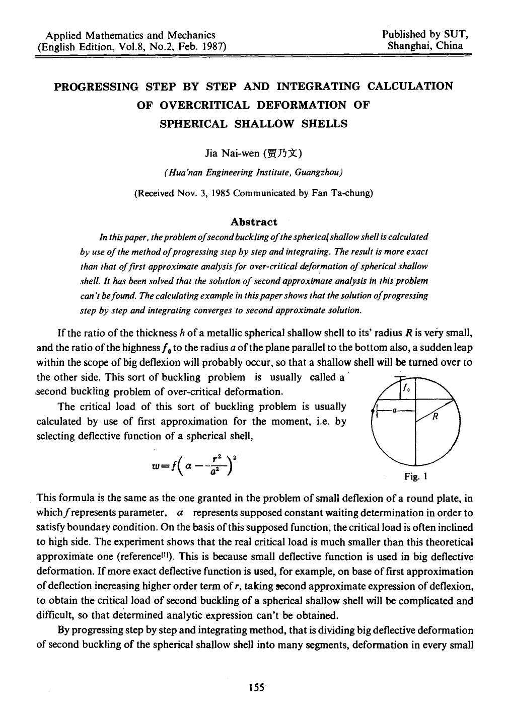 Progressing step by step and integrating calculation of overcritical deformation of spherical shallow shells by Unknown