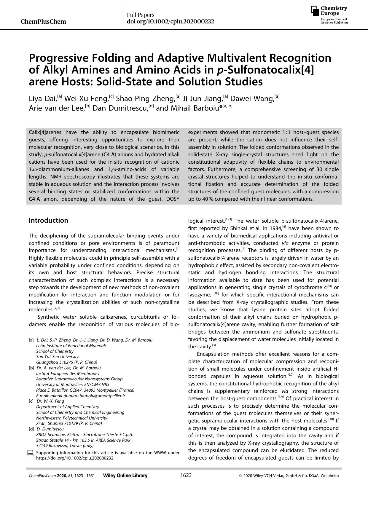 Progressive Folding and Adaptive Multivalent Recognition of Alkyl Amines and Amino Acids in pâSulfonatocalix[4]arene Hosts: SolidâState and Solution Studies by Unknown