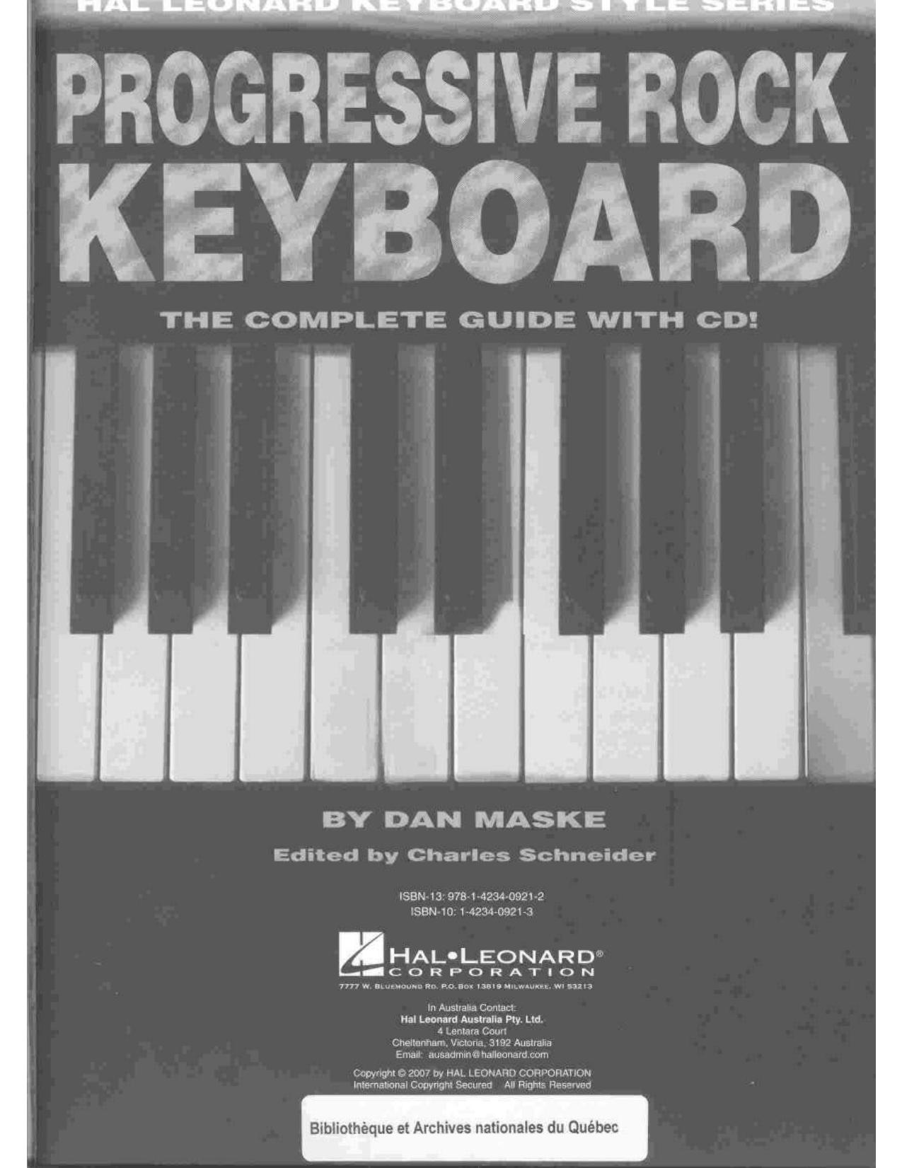 Progressive Rock Keyboard: Hal Leonard Keyboard Style Series by Dan Maske